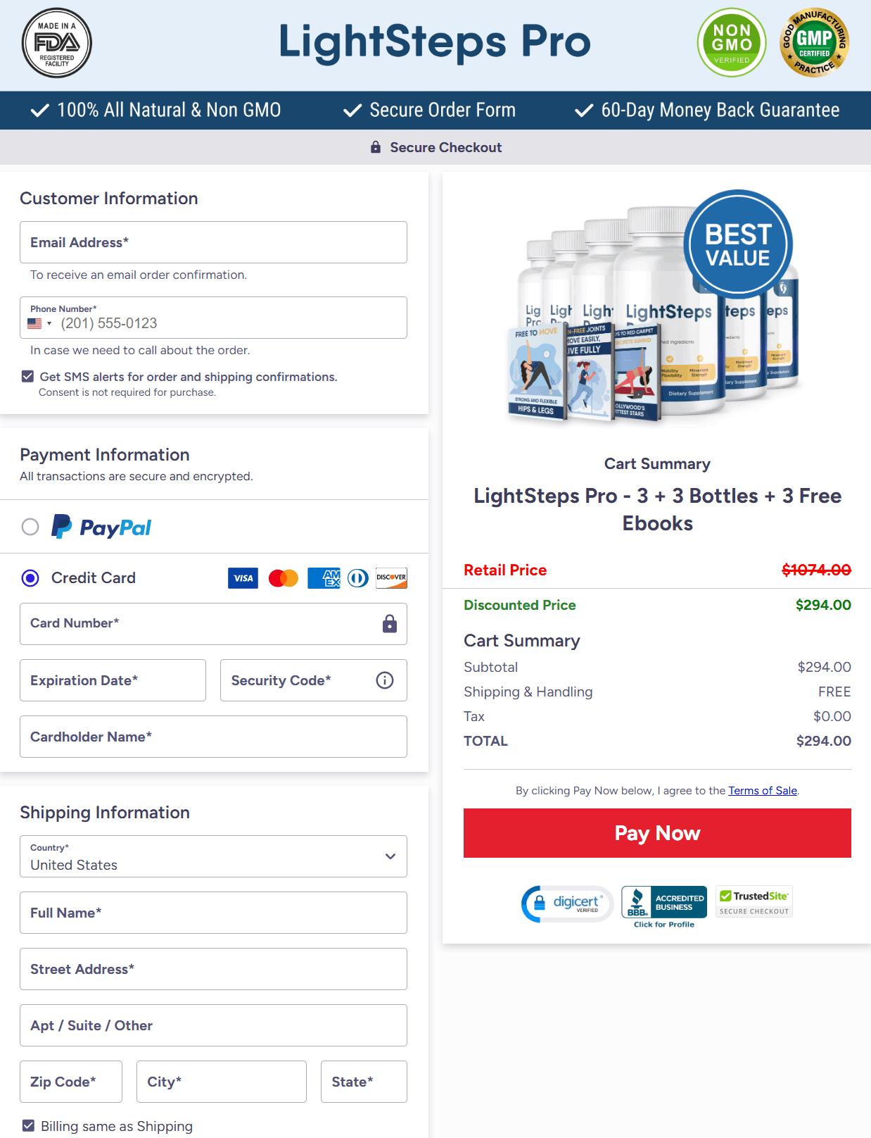 LightSteps Pro-Secure Checkout Page